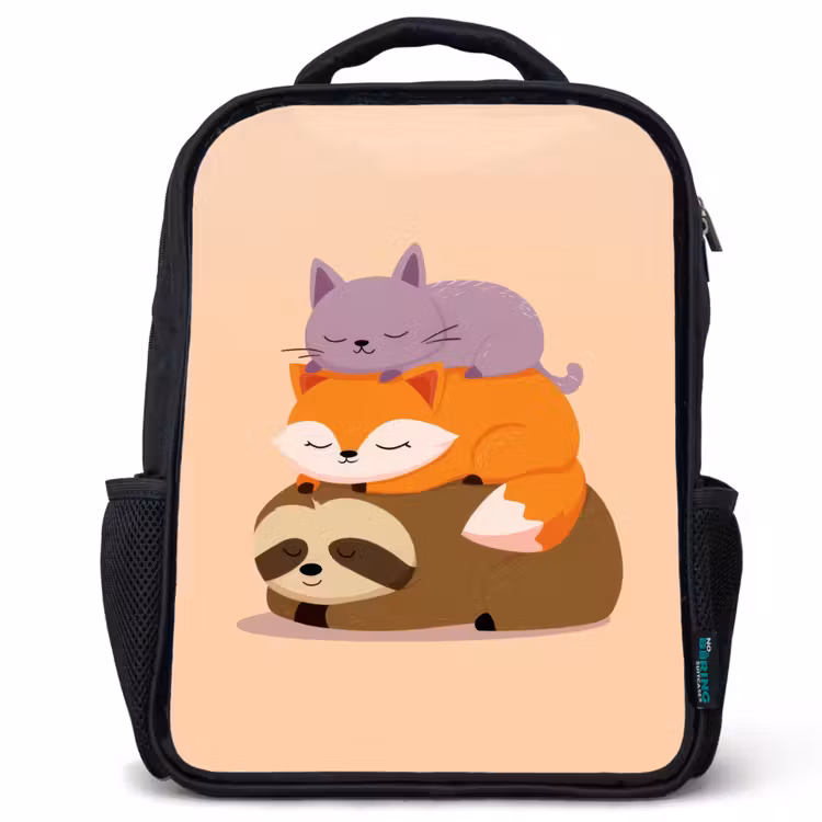 Kinderrucksack - Schwarz - Faultier - Fuchs - Katze - Schläfrig — 1