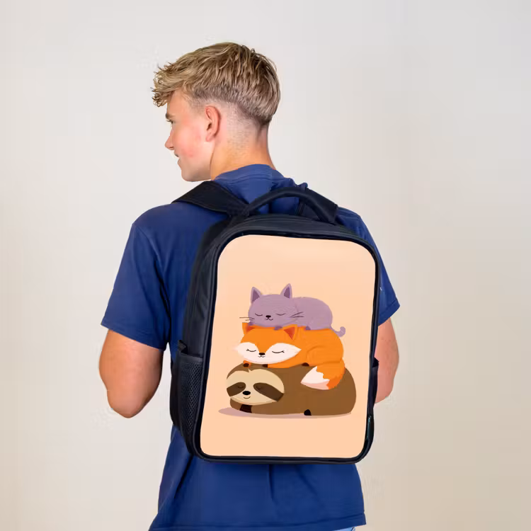 Kinderrucksack - Schwarz - Faultier - Fuchs - Katze - Schläfrig — 3