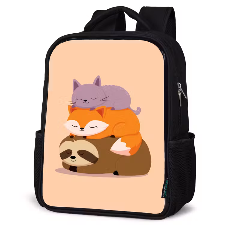 Kinderrucksack - Schwarz - Faultier - Fuchs - Katze - Schläfrig — 4