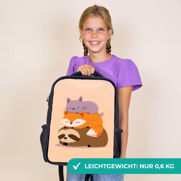 Kinderrucksack - Schwarz - Faultier - Fuchs - Katze - Schläfrig — 7