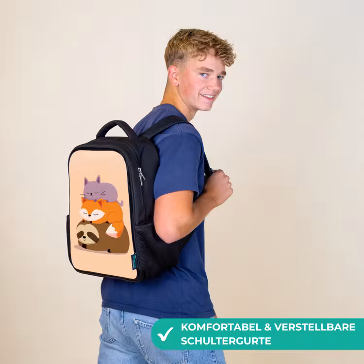 Kinderrucksack - Schwarz - Faultier - Fuchs - Katze - Schläfrig — 9