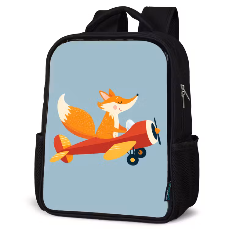 Kinderrucksack - Schwarz - Fuchs - Flugzeug - Blau — 4