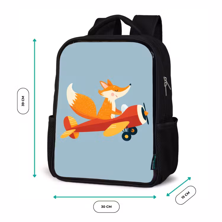 Kinderrucksack - Schwarz - Fuchs - Flugzeug - Blau — 6