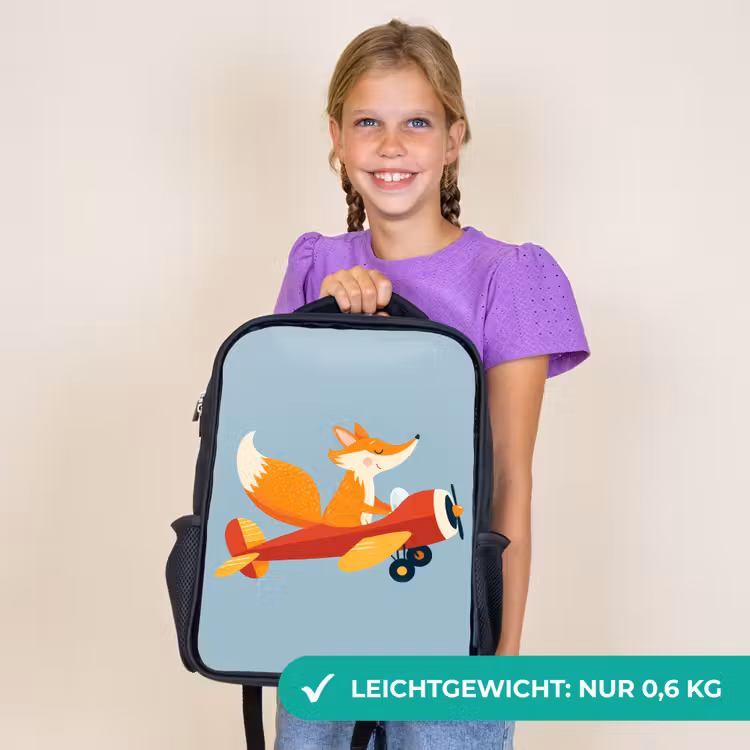 Kinderrucksack - Schwarz - Fuchs - Flugzeug - Blau — 7