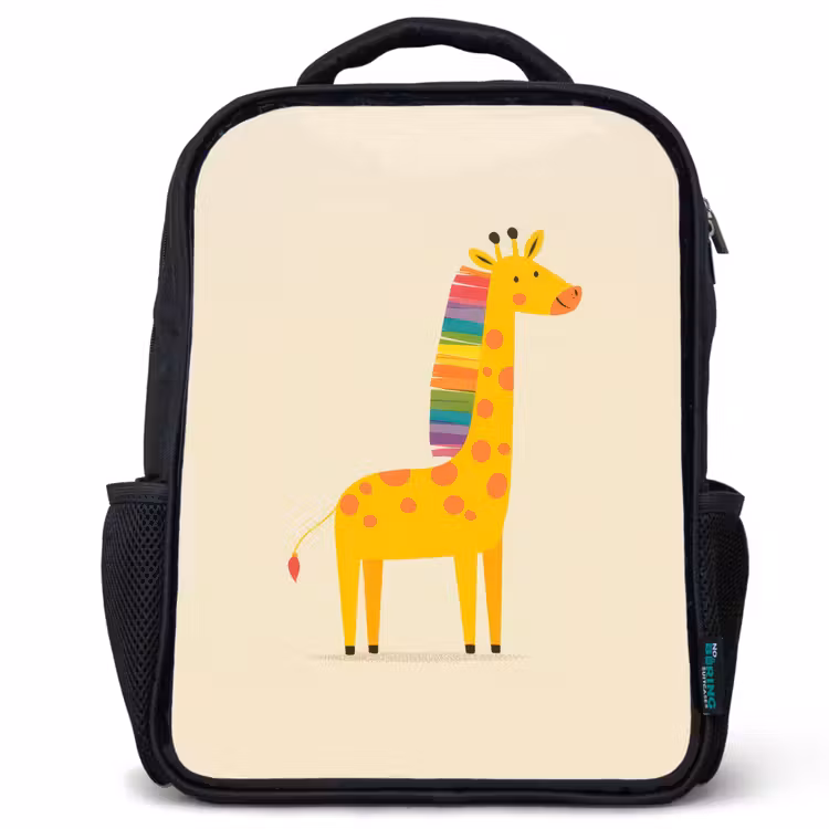 Kinderrucksack - Schwarz - Giraffe - Regenbogenmähne - Beige — 1