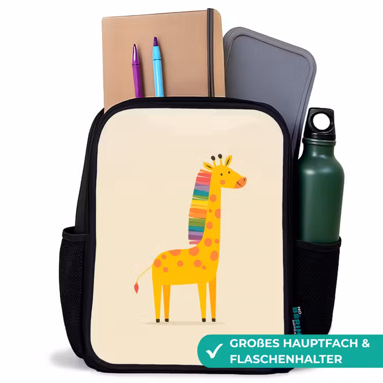 Kinderrucksack - Schwarz - Giraffe - Regenbogenmähne - Beige — 8