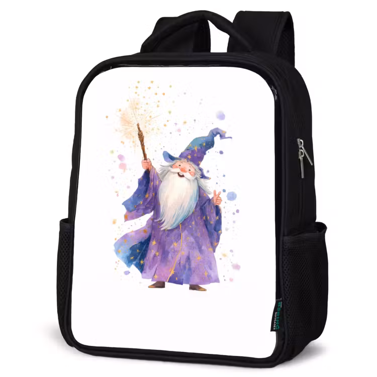 Kinderrucksack - Schwarz - Lächelnder Zauberer mit funkelndem Personal — 4