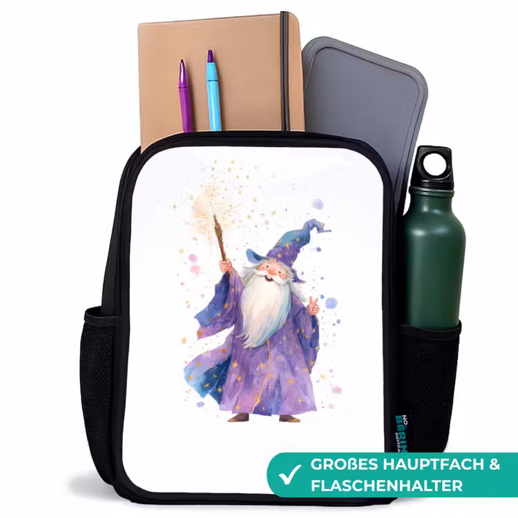 Kinderrucksack - Schwarz - Lächelnder Zauberer mit funkelndem Personal — 8