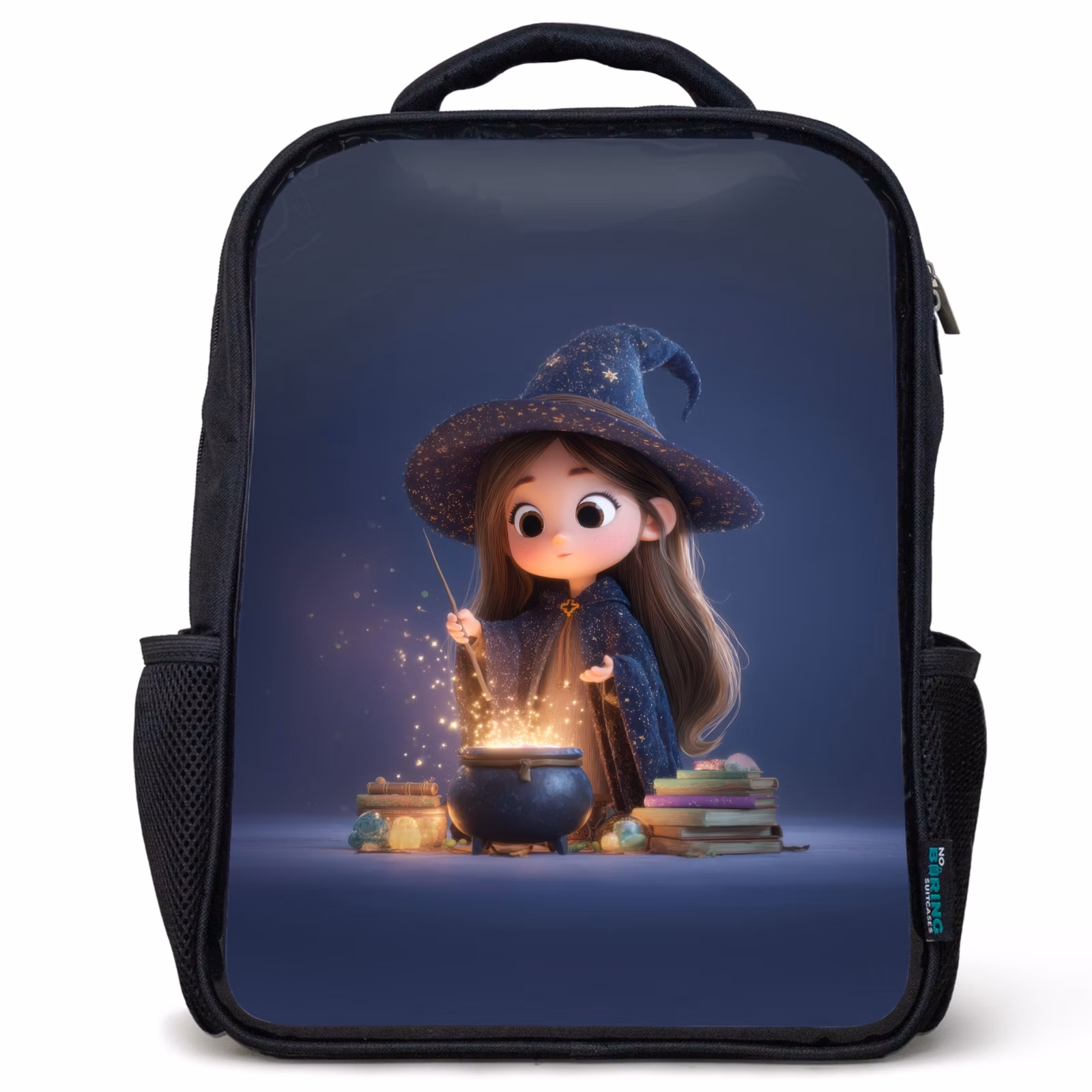 Kinderrucksack - Schwarz - Abendliches Gebräu einer jungen Zauberin im Sternenmantel — 1