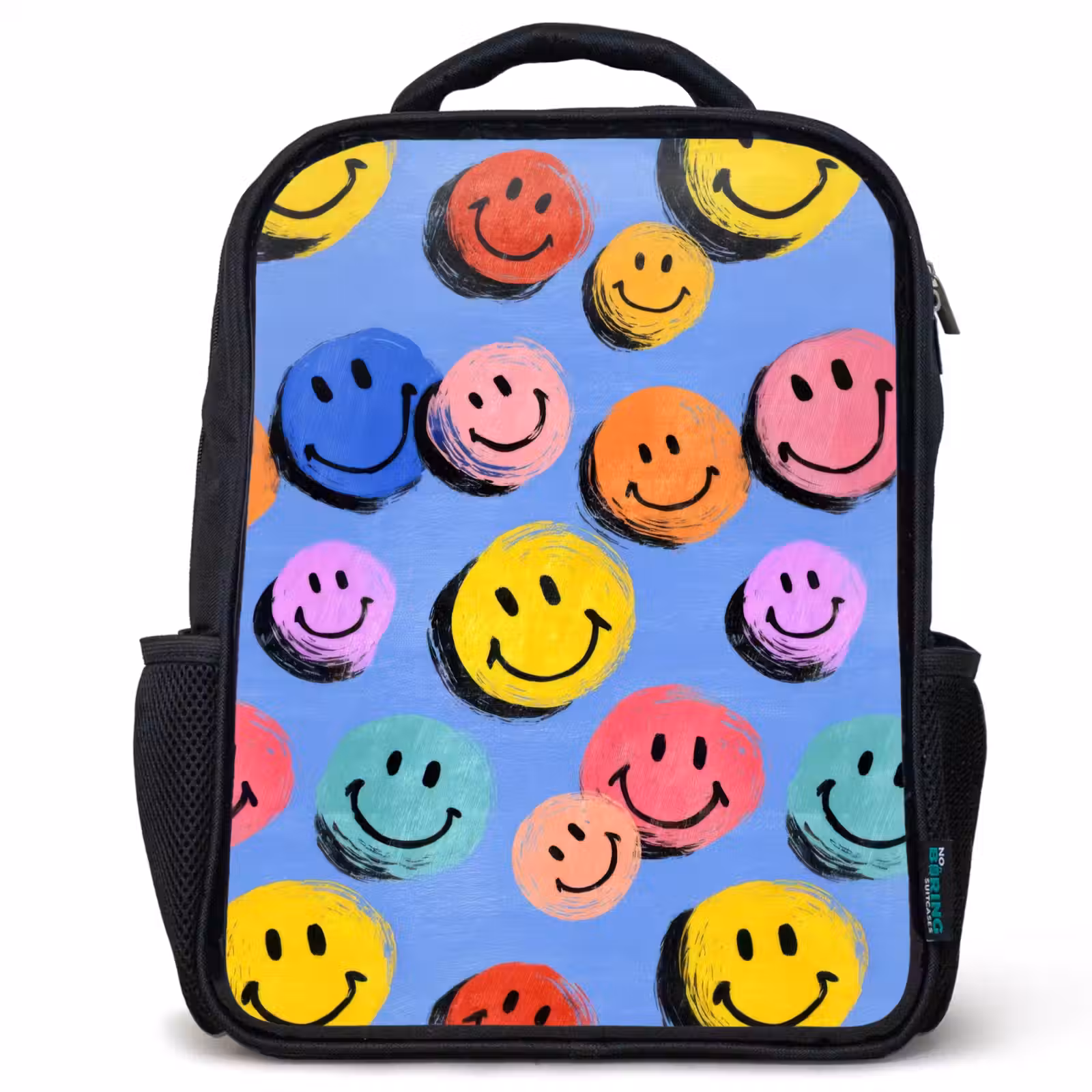 Kinderrucksack - Schwarz - Gezeichnete Smiley-Kritzeleien mit hellen Pinselstrichen — 1