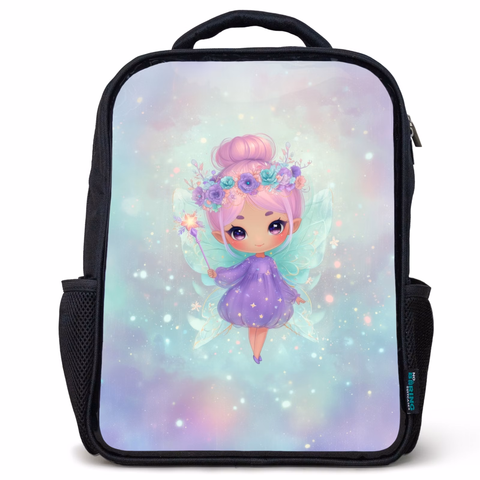 Kinderrucksack - Schwarz - Glinsterfee mit Blumenkrone und Sternenkleid — 1