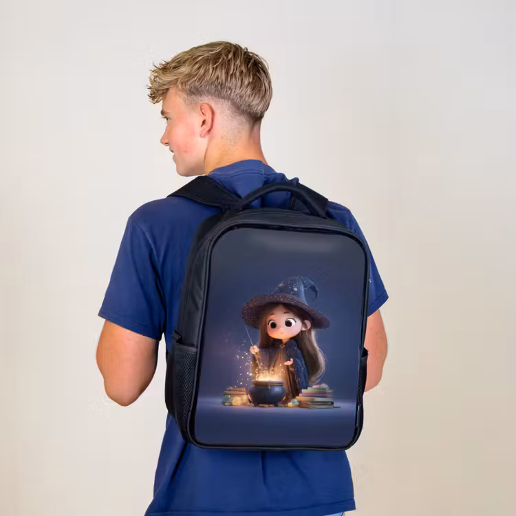 Kinderrucksack - Schwarz - Abendliches Gebräu einer jungen Zauberin im Sternenmantel — 3