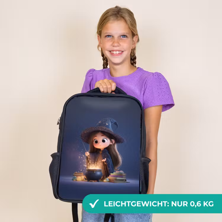 Kinderrucksack - Schwarz - Abendliches Gebräu einer jungen Zauberin im Sternenmantel — 7
