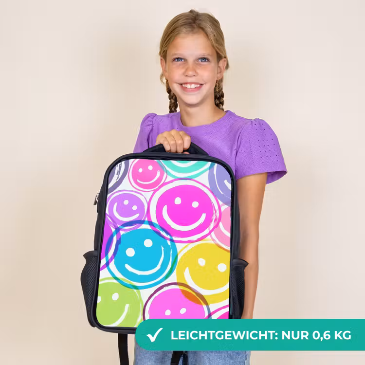 Kinderrucksack - Schwarz - Buntes Lächeln Explosion auf weißer Leinwand — 7