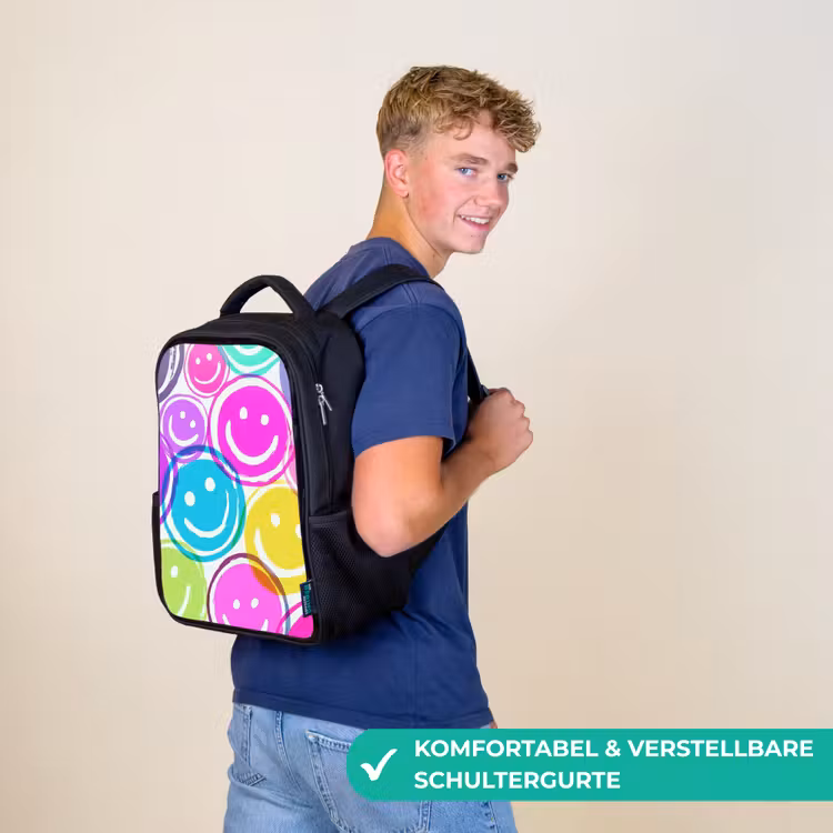 Kinderrucksack - Schwarz - Buntes Lächeln Explosion auf weißer Leinwand — 9