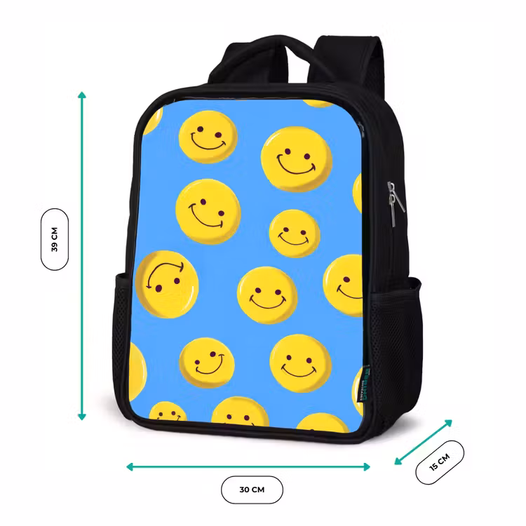 Kinderrucksack - Schwarz - Fröhlicher Smiley Regen auf blauem Hintergrund — 6