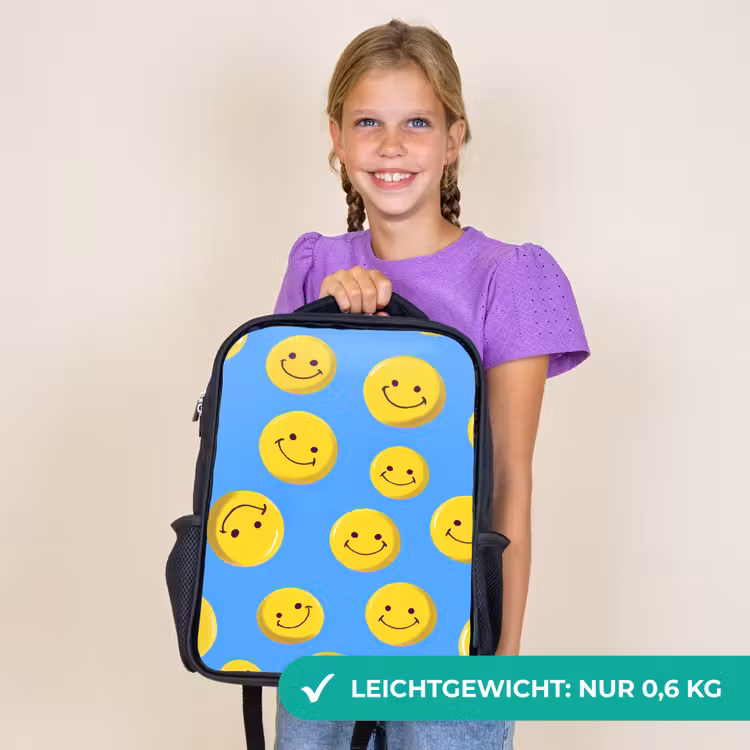 Kinderrucksack - Schwarz - Fröhlicher Smiley Regen auf blauem Hintergrund — 7