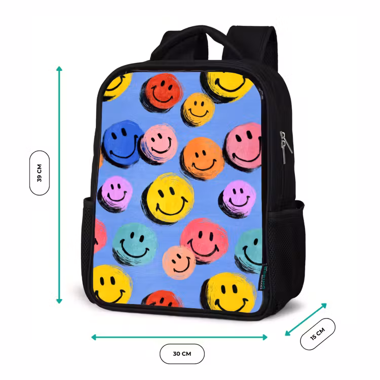 Kinderrucksack - Schwarz - Gezeichnete Smiley-Kritzeleien mit hellen Pinselstrichen — 6