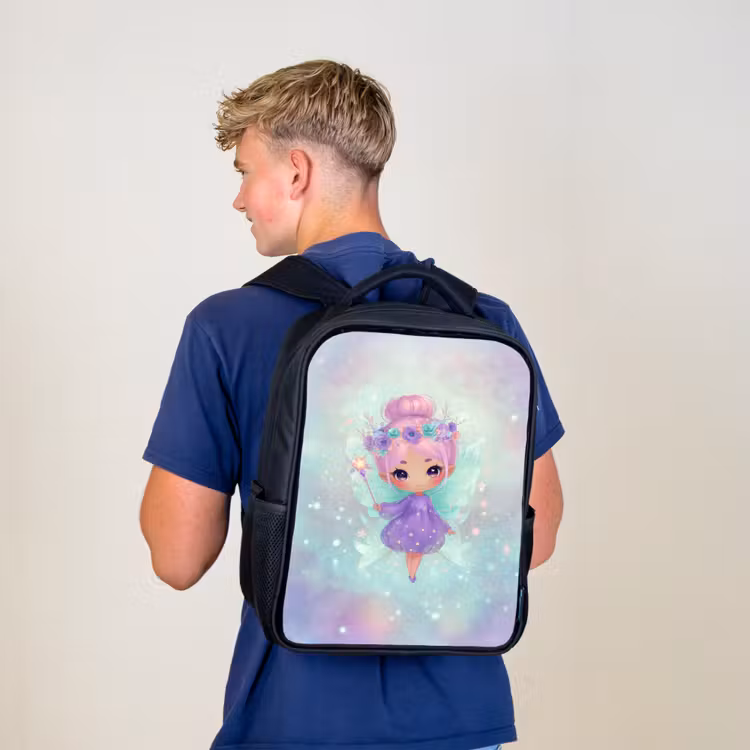 Kinderrucksack - Schwarz - Glinsterfee mit Blumenkrone und Sternenkleid — 3
