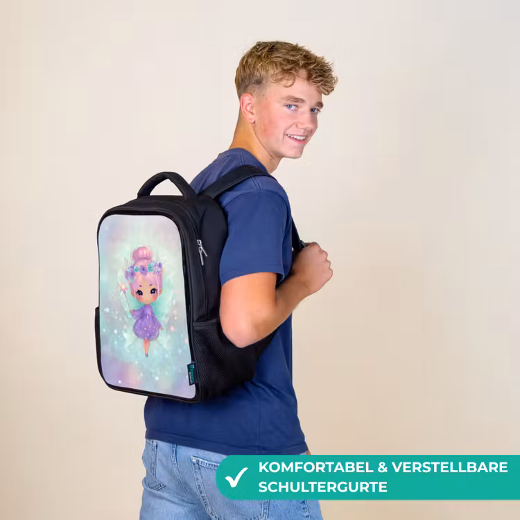 Kinderrucksack - Schwarz - Glinsterfee mit Blumenkrone und Sternenkleid — 9