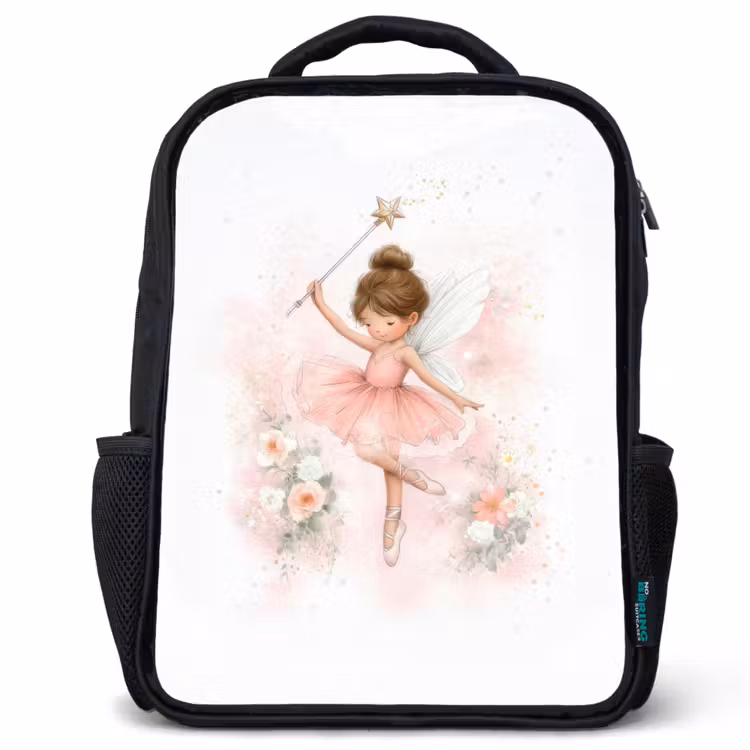 Kinderrucksack - Schwarz - Leichte Blumenfee im rosa Tutu mit Zauberstab — 1