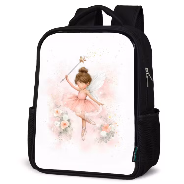 Kinderrucksack - Schwarz - Leichte Blumenfee im rosa Tutu mit Zauberstab — 4