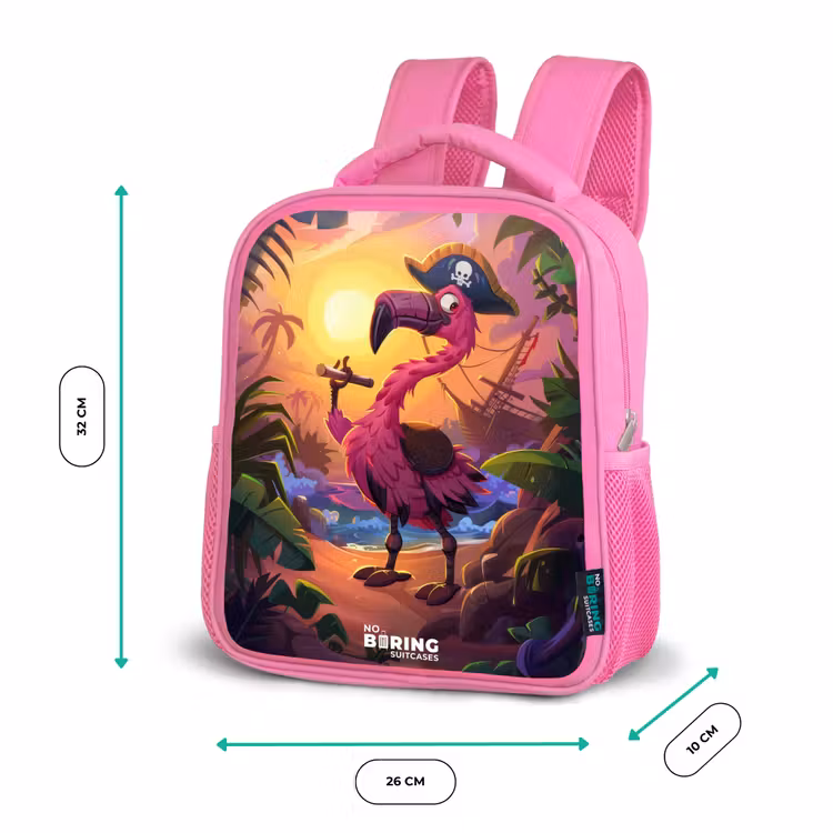 Kinderrucksack - Rosa - Piratenflamingo auf einem tropischen Pfad — 2