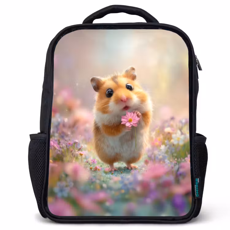 Kinderrucksack - Schwarz - Blumenliebe in Hamsteraugen — 1