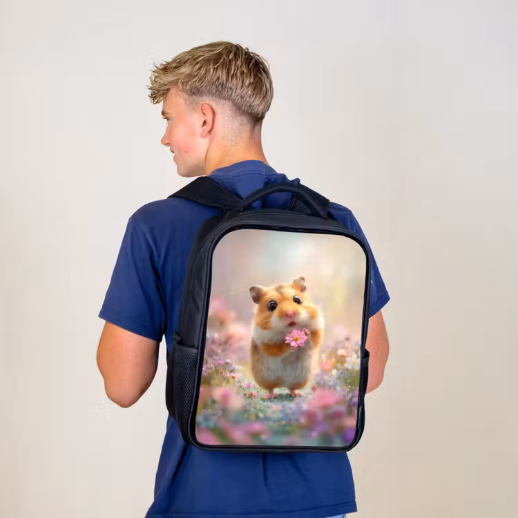 Kinderrucksack - Schwarz - Blumenliebe in Hamsteraugen — 3