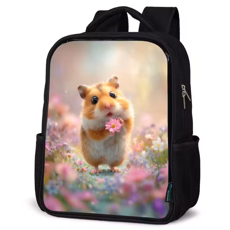 Kinderrucksack - Schwarz - Blumenliebe in Hamsteraugen — 4