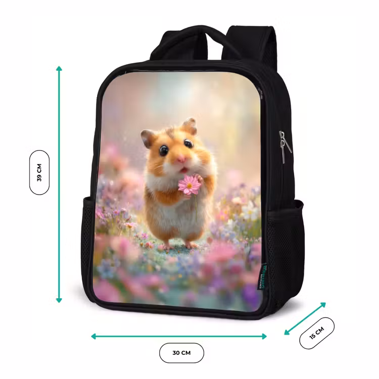 Kinderrucksack - Schwarz - Blumenliebe in Hamsteraugen — 6
