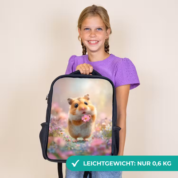 Kinderrucksack - Schwarz - Blumenliebe in Hamsteraugen — 7