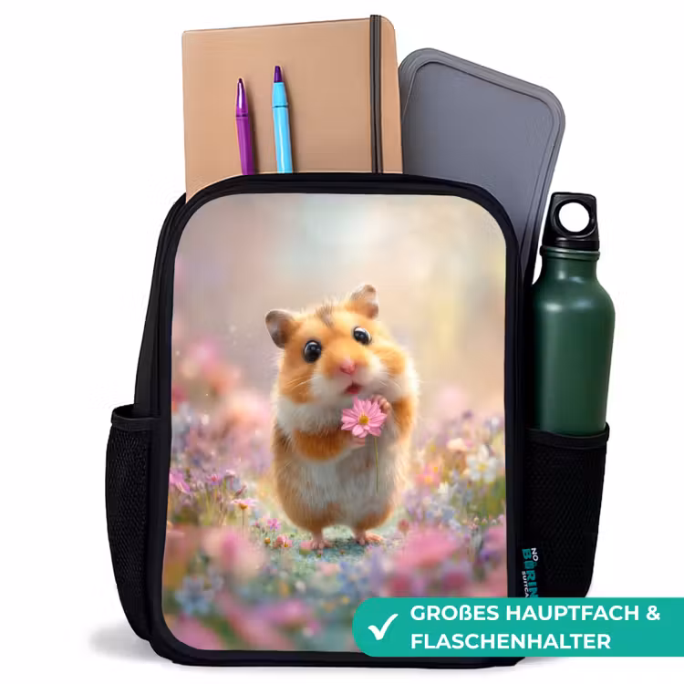 Kinderrucksack - Schwarz - Blumenliebe in Hamsteraugen — 8
