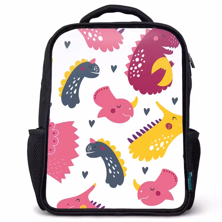 Kinderrucksack - Schwarz - Dino - Muster - Kind - Rosa - Mädchen — 1
