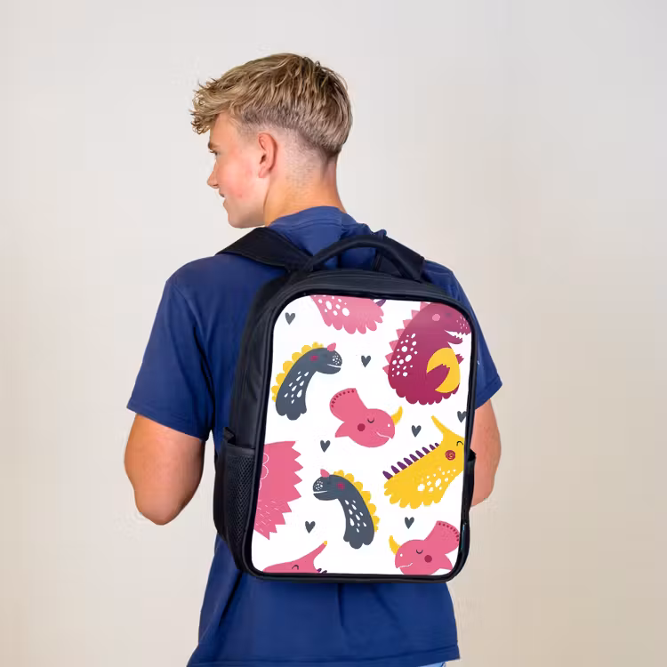 Kinderrucksack - Schwarz - Dino - Muster - Kind - Rosa - Mädchen — 3
