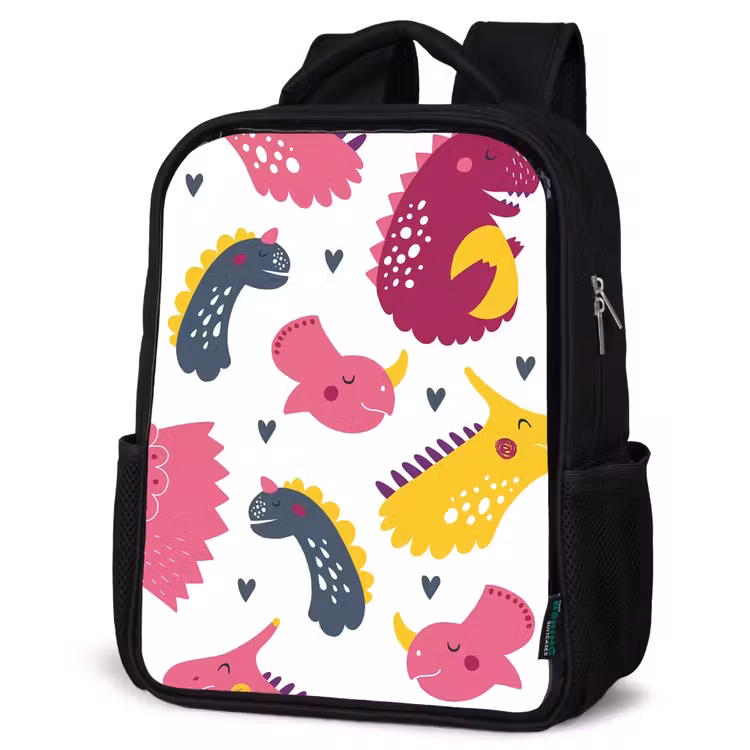 Kinderrucksack - Schwarz - Dino - Muster - Kind - Rosa - Mädchen — 4