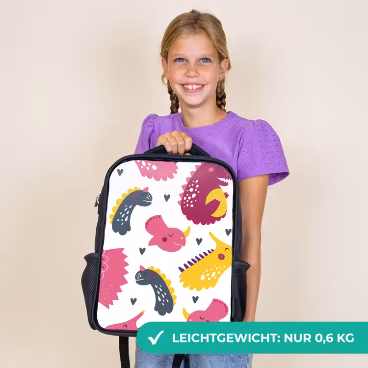 Kinderrucksack - Schwarz - Dino - Muster - Kind - Rosa - Mädchen — 7
