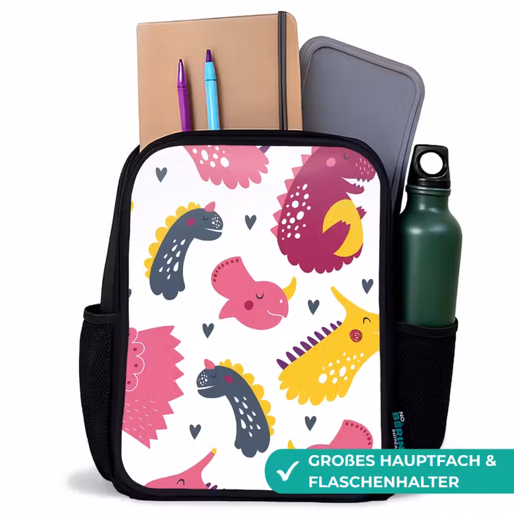 Kinderrucksack - Schwarz - Dino - Muster - Kind - Rosa - Mädchen — 8