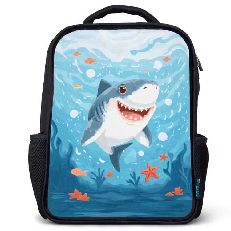 Kinderrucksack - Schwarz - Fröhlicher Hai im Meeresparadies — 1