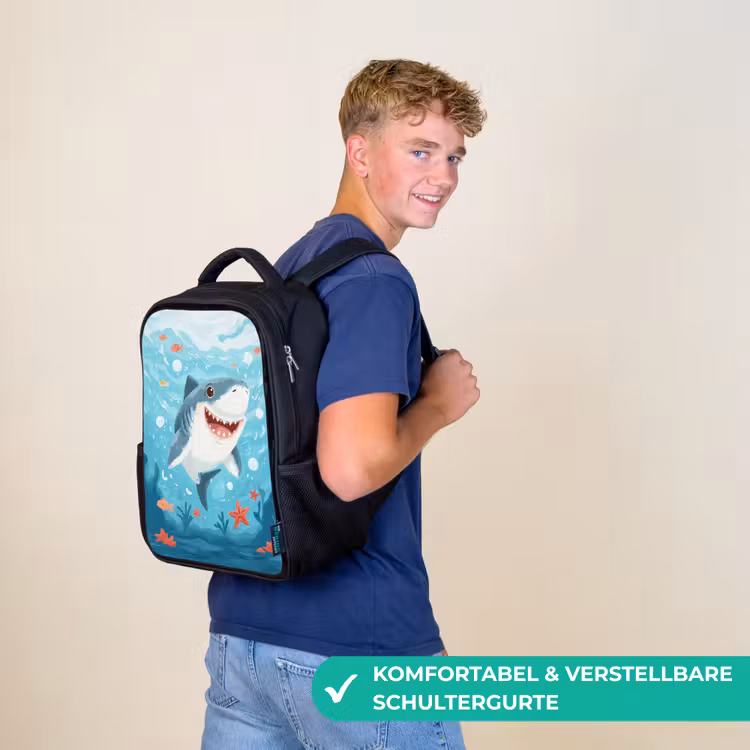 Kinderrucksack - Schwarz - Fröhlicher Hai im Meeresparadies — 9