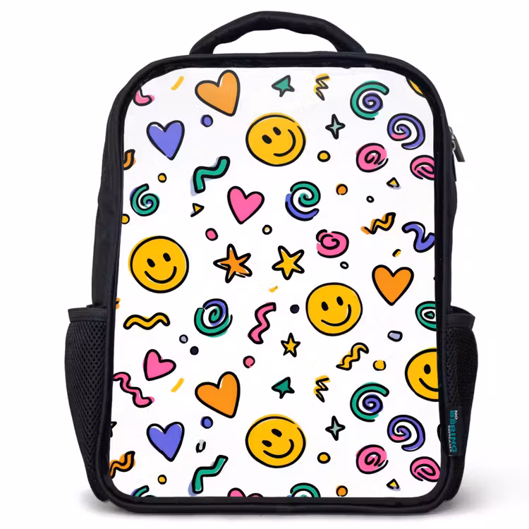 Kinderrucksack - Schwarz - Fröhliches Chaos in Farbe — 1