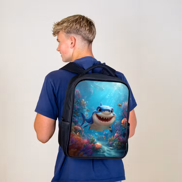 Kinderrucksack - Schwarz - Glücklicher Hai im Korallenparadies — 3