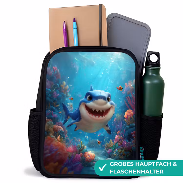 Kinderrucksack - Schwarz - Glücklicher Hai im Korallenparadies — 8