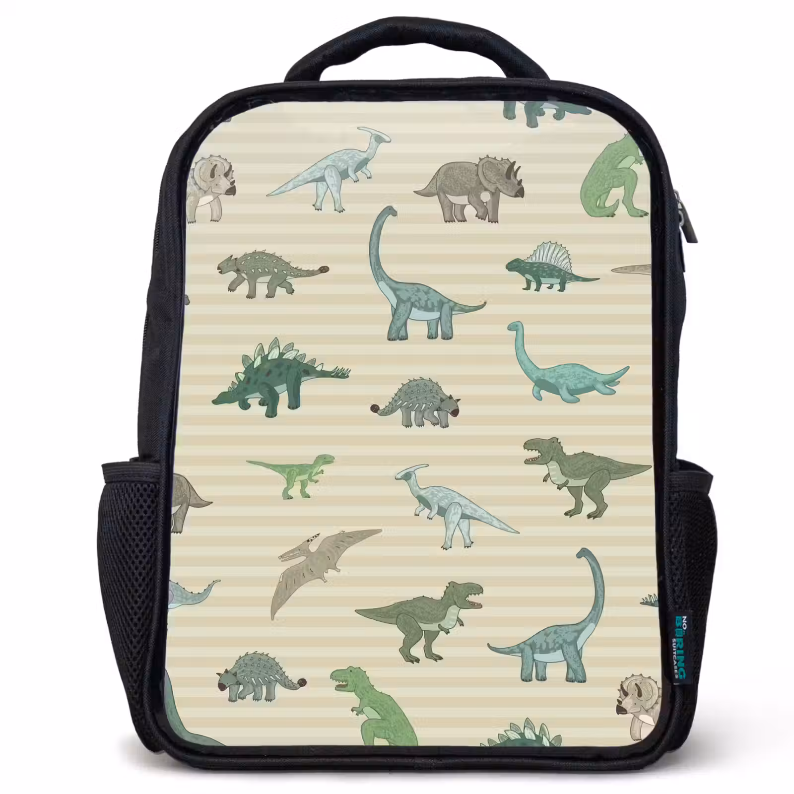 Kinderrucksack - Schwarz - Dino - Muster - Streifen - Grün — 1