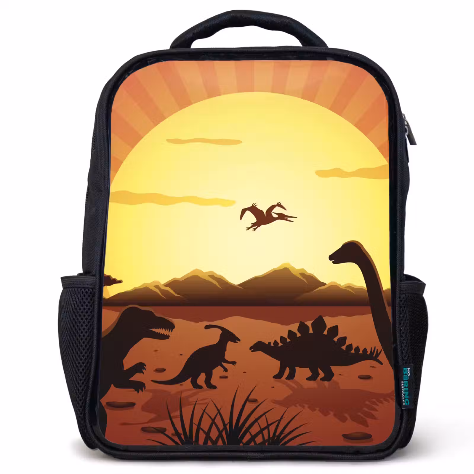 Kinderrucksack - Schwarz - Dino - Sonne - Natur - Zeichnung - Kinder - Jungen — 1