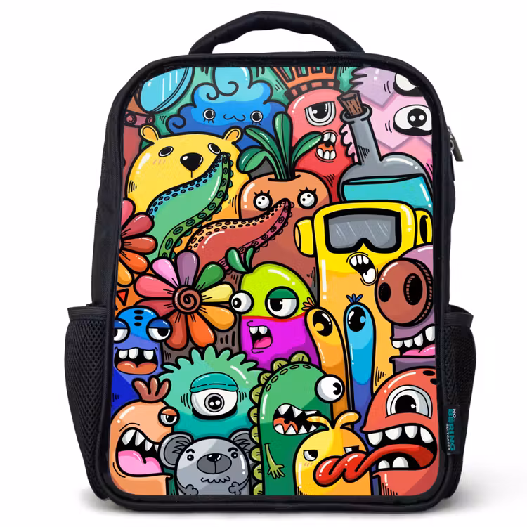Kinderrucksack - Schwarz - Bunte Monsterparade — 1