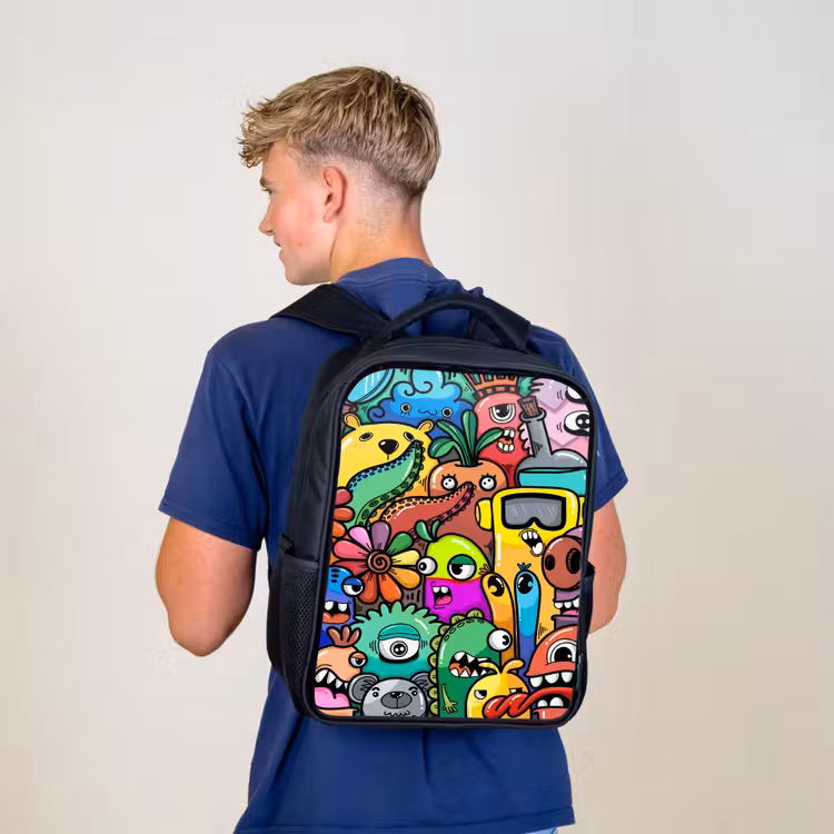 Kinderrucksack - Schwarz - Bunte Monsterparade — 3