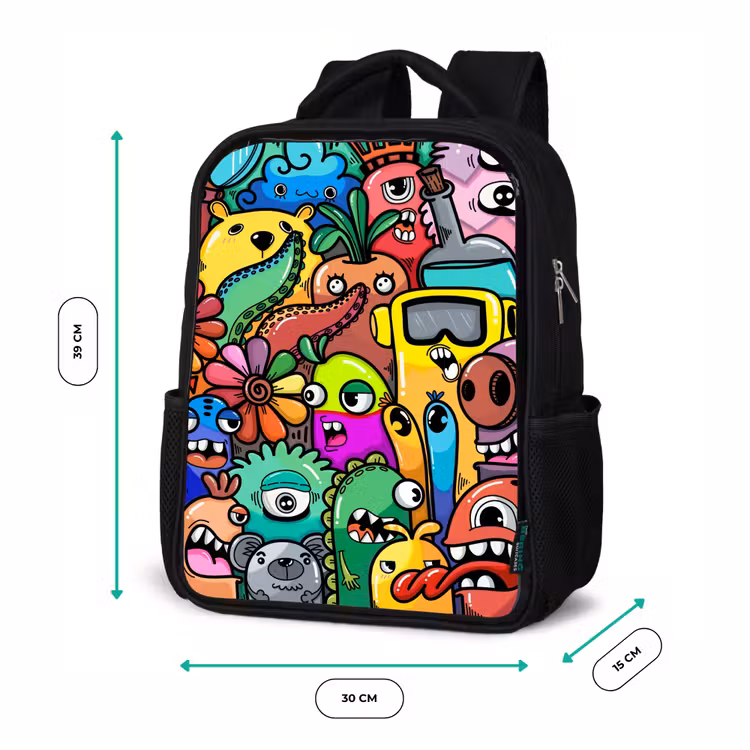 Kinderrucksack - Schwarz - Bunte Monsterparade — 6