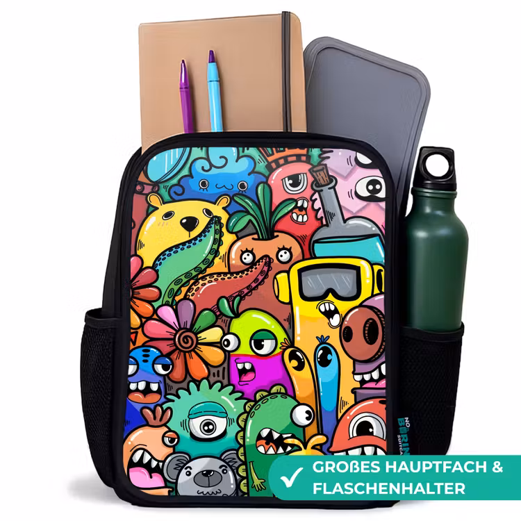 Kinderrucksack - Schwarz - Bunte Monsterparade — 8
