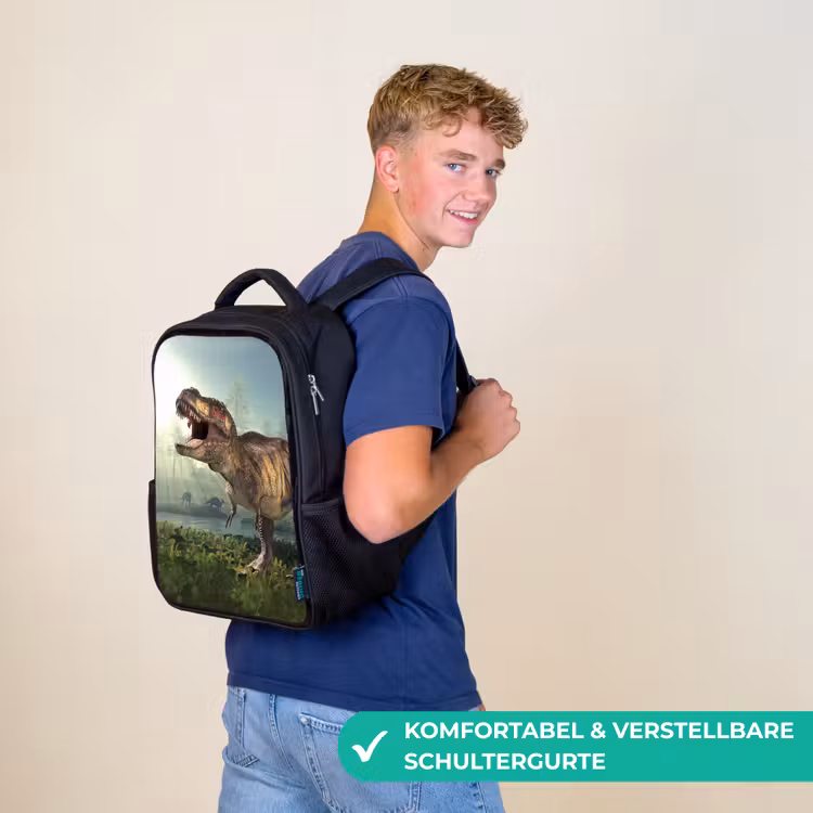 Kinderrucksack - Schwarz - Dino - Gras - Zeichnung - Kinder - Jungen — 9